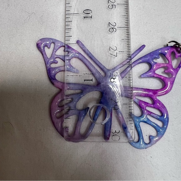 Handmade die cut paper butterfly water colored large dangle earrings - Picture 5 of 5